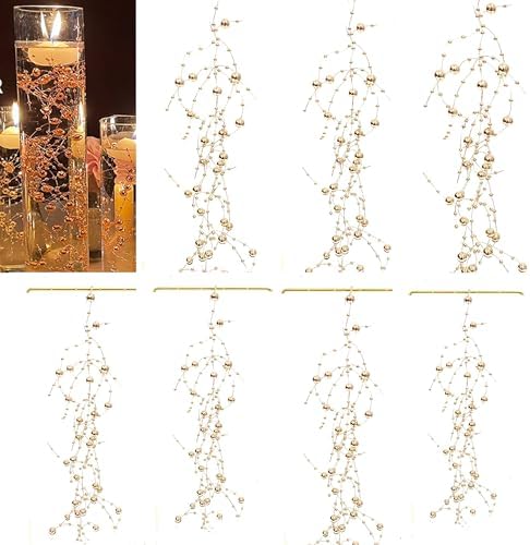 24Pcs Pearl String for Floating Candle Centerpieces Champagne Gold