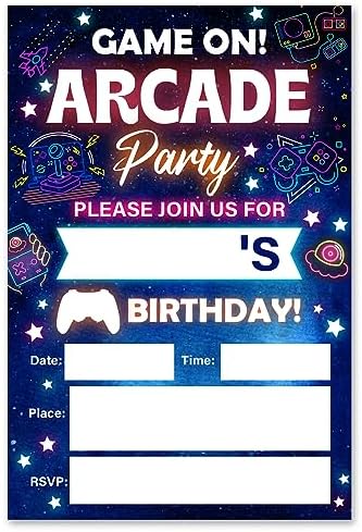 VAHATAN Arcade Party Birthday Invitations 20 Pack with Envelopes