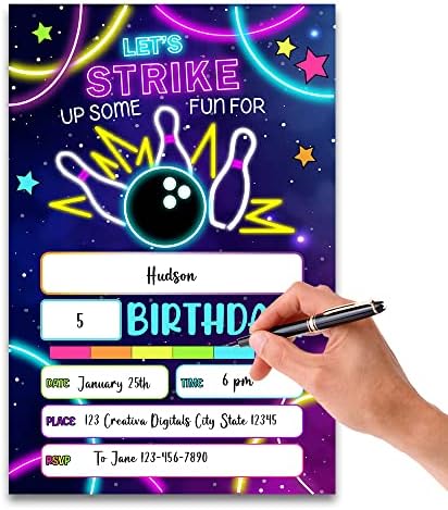 Fujloy Rainbow Neon Glow Bowling Invite Cards
