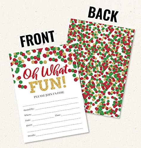 20 Holiday Party Invitations with Red Green and Gold Dots