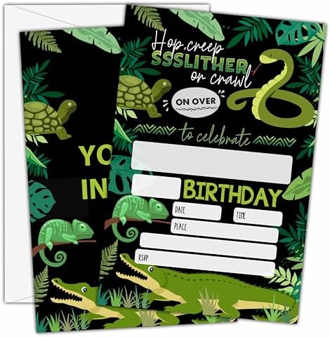 Reptile Birthday Invitations with Envelopes 25 Count