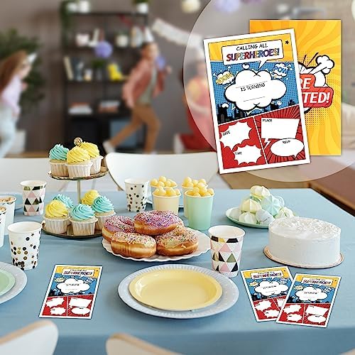 Comic Superhero Birthday Invitations with Envelopes