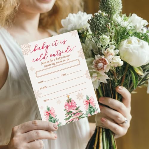 Winter Baby Shower Party Invitations Set of 20 Pink Christmas