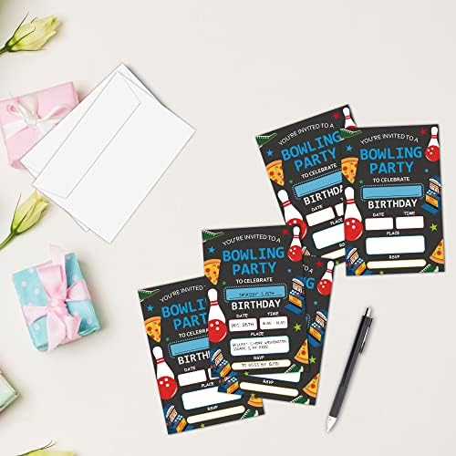 Bowling Theme Birthday Invites with Envelopes 20-Pack