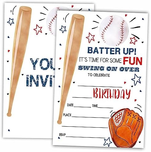 AWSICE Baseball Birthday Invitations 20 Fill-In Cards with Envelopes