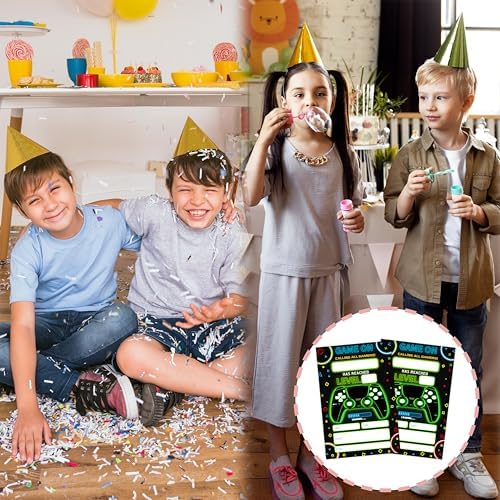 Neon Game Birthday Invitations with Envelopes 20-Pack
