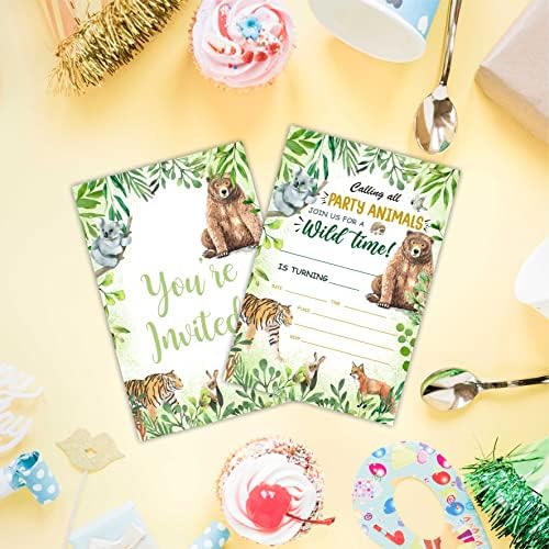 AWSICE Safari Theme Birthday Invites Double Sided
