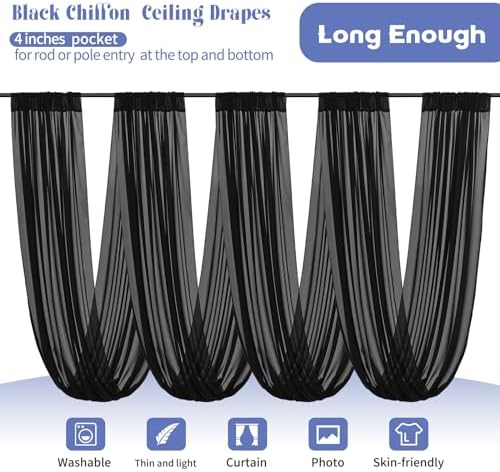 4 Panels Black Ceiling Drapes for Wedding Arch Decorations