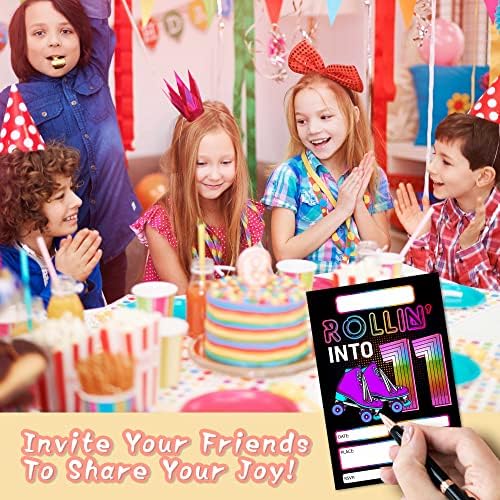 DETIHO 4x6 Roller Skating 11th Birthday Party Invitations 20 Sets