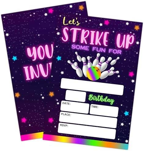 Bowling Party Birthday Invite Cards with Envelopes