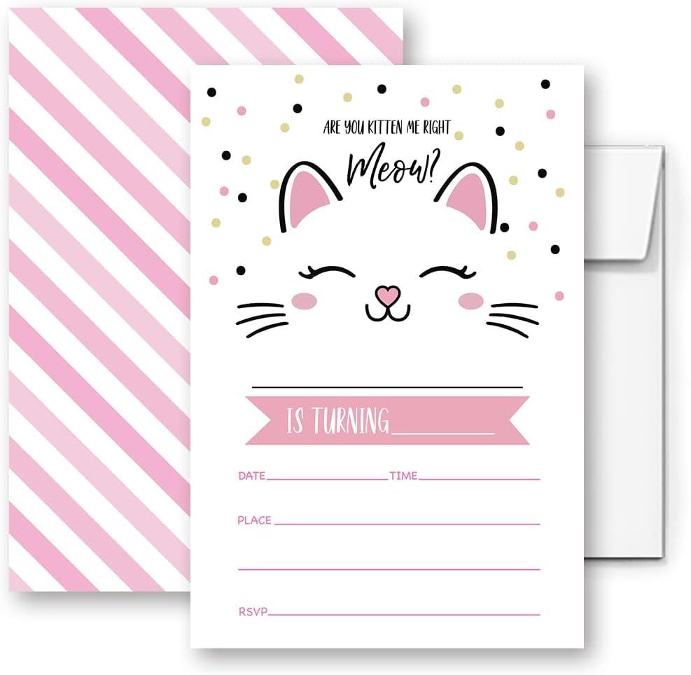 Kitty Cat Birthday Invitations Set of 20