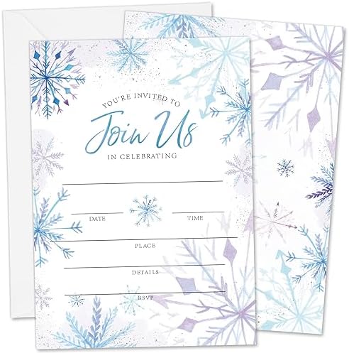 AnyDesign Christmas Invitations 20 Sets Purple Blue Snowflake Cards Envelopes Stickers
