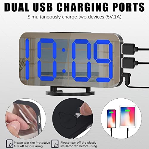 WulaWindy Digital Alarm Clock with USB Charger and Large Mirror