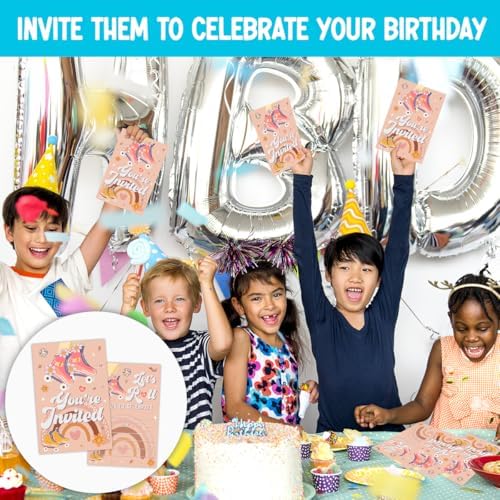 Rainbow Roller Skate Birthday Invitations 30-Pack
