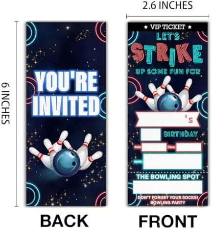Bowling Ticket Invites Set of 20 with Envelopes