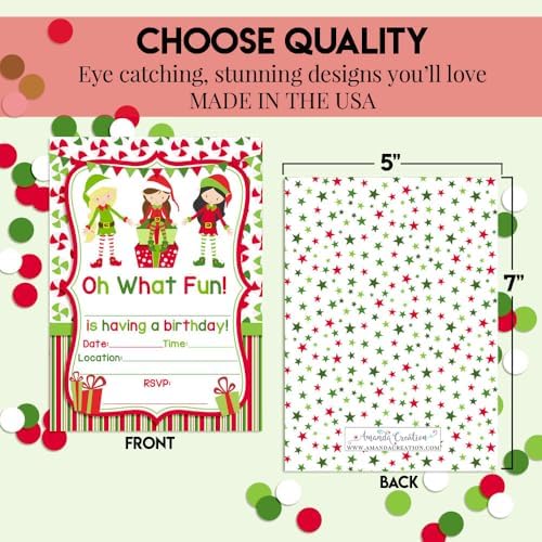 Elf Girl Christmas Invites with Envelopes 20 Pack 5x7 Double Sided