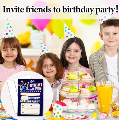 Neon Bowling Birthday Invites For Kids With Envelopes - 14 Designs