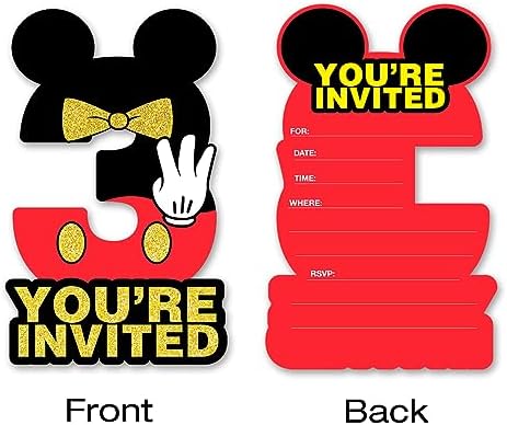 Mouse Boy 3rd Birthday Invitations Black Red Glitter 20 Pack
