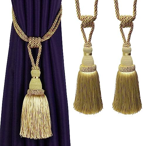 BEL AVENIR 2 Pack Gold Curtain Tiebacks with Tassels