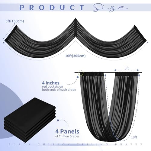 4 Panels Black Ceiling Drapes for Wedding Arch Decorations