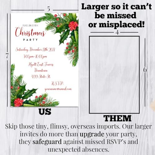 Personalized Christmas Holly Berries Party Invites 20 Pack with Envelopes