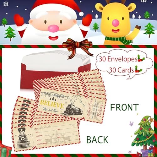 Well Tile 30 Set Christmas Ticket Invitations with Envelopes 3x8 Inch