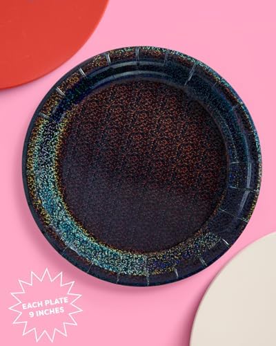 Xo Fetti Black Holographic Foil Plates 25 Pack