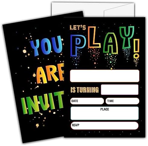 Neon Play Birthday Invitations for Kids 20 Cards with Envelopes