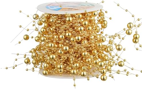 13 Feet Gold Pearl String Spool for Floating Candles and Vase Fillers
