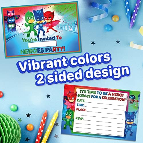 Set of 20 Hero Masks Birthday Invites with Envelopes - Lightweight Postcard Style