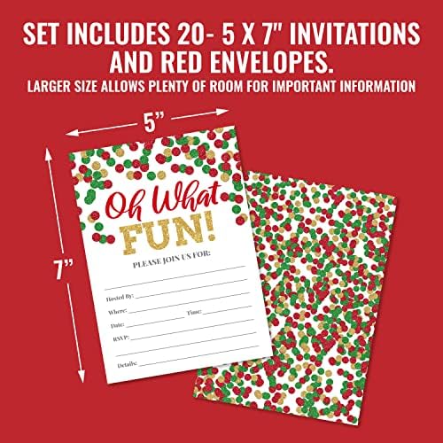 20 Holiday Party Invitations with Red Green and Gold Dots