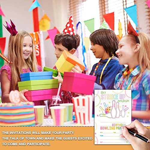Neon Glow Bowling Birthday Invites 20 Cards with Envelopes