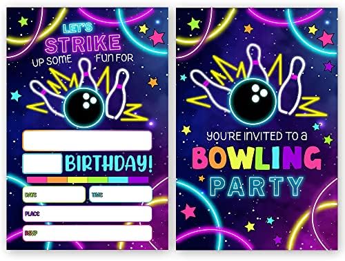 Fujloy Rainbow Neon Glow Bowling Invite Cards