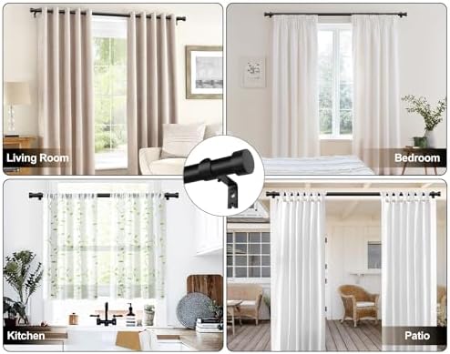 Kamanina Black Curtain Rod 32-144 Inch Heavy Duty Single Rod