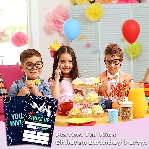 Neon Bowling Birthday Invitations for Boys Girls