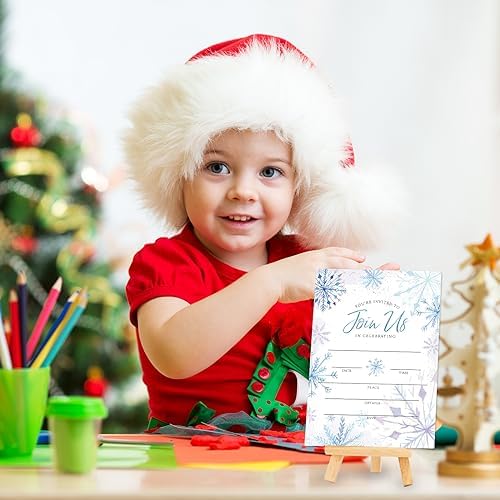 AnyDesign Christmas Invitations 20 Sets Purple Blue Snowflake Cards Envelopes Stickers