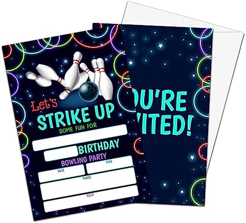 Neon Bowling Birthday Invitations for Boys Girls