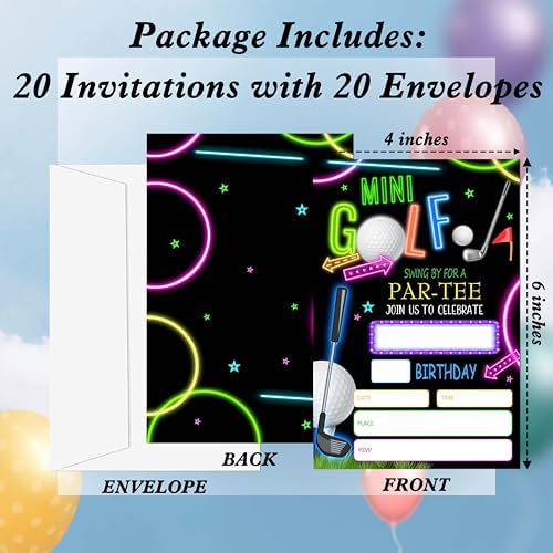 Gsauto Golf Birthday Invitations Set of 20 with Envelopes