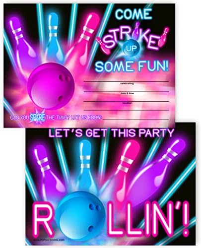 POP Parties Ink Glow Pink Bowling Party Invitations - 20 Pieces