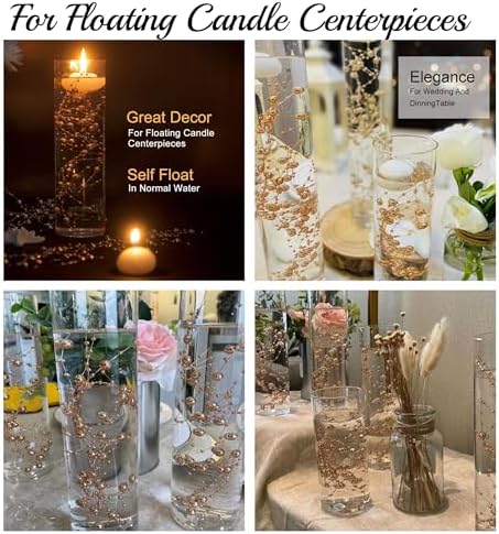 24Pcs Pearl String for Floating Candle Centerpieces Champagne Gold