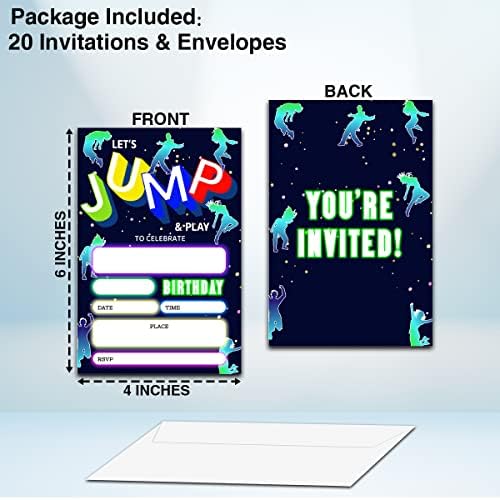 NYCTUG Lets Jump Birthday Invitations Double-Sided Trampoline Party Cards for Kids