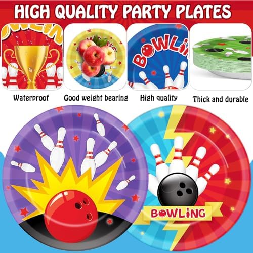 60Pcs Bowling-Themed 7 Inch Paper Plates for Party