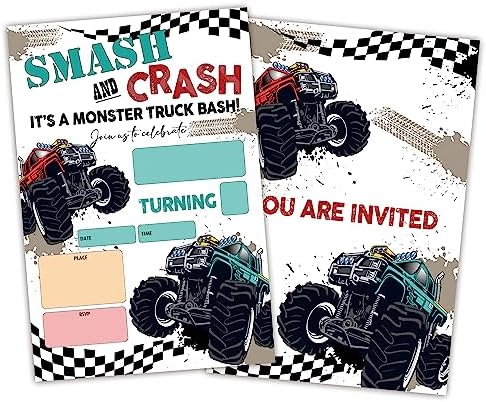 BEUFSE Monster Truck Birthday Invites 20 Pack