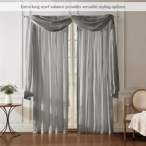 Elrene Home Fashions Athena Faux Crushed Silk Curtain Panel and Valance Set 52x84