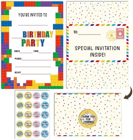 Kids Birthday Invitations with 20 Stickers