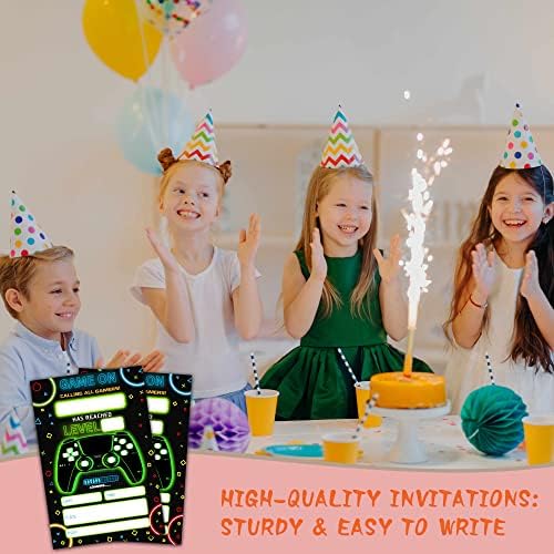 Neon Game Birthday Invitations with Envelopes 20-Pack