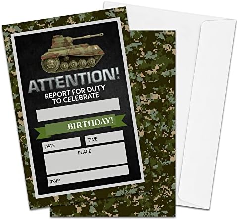 Camo Army Theme Birthday Invitations Set