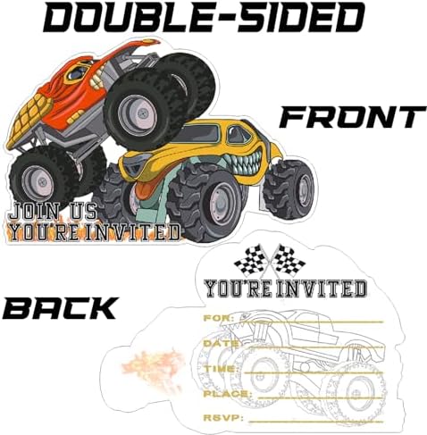 15 Pack Monster Truck Party Invitations with Envelopes