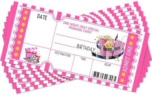 Movie Night Ticket Birthday Invitation Cards for Teens and Adults