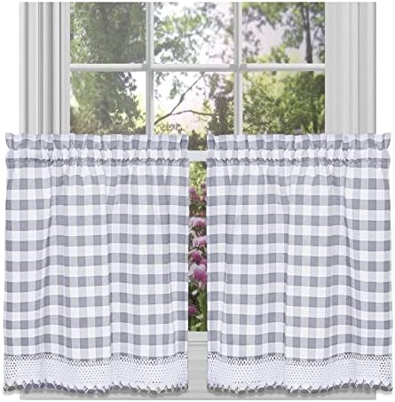 Buffalo Check Tier Curtains Set - Grey White Plaid
